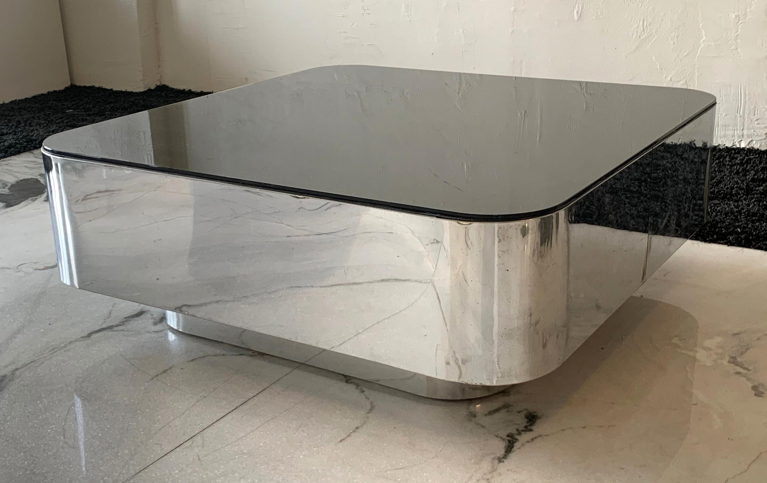Late 20th Century M.F. Harty for Stow Davis Chrome and Glass Coffee Table