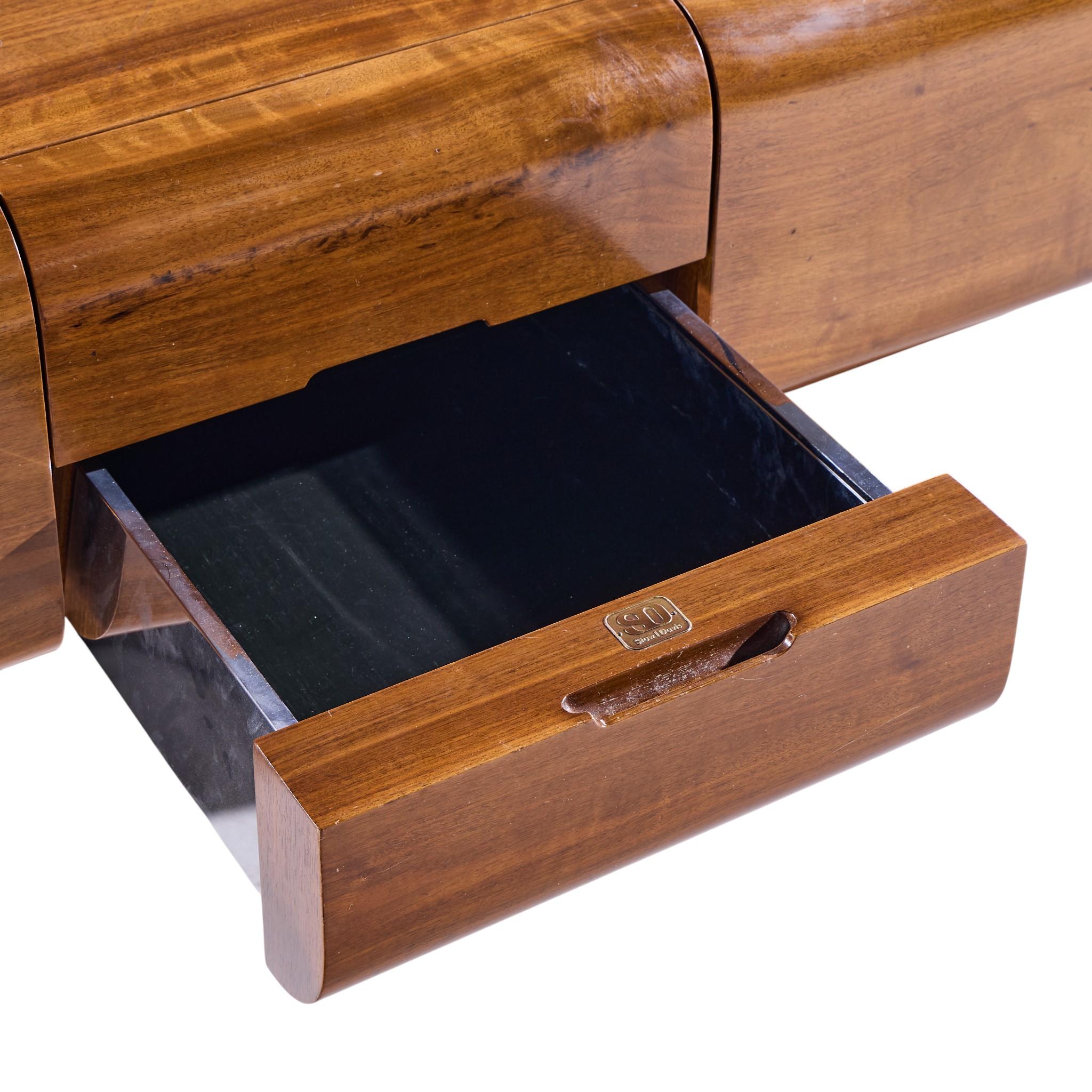 20th Century M.F. Harty for Stow Davis Tomorrow Chrome and Walnut Floating Credenza For Sale