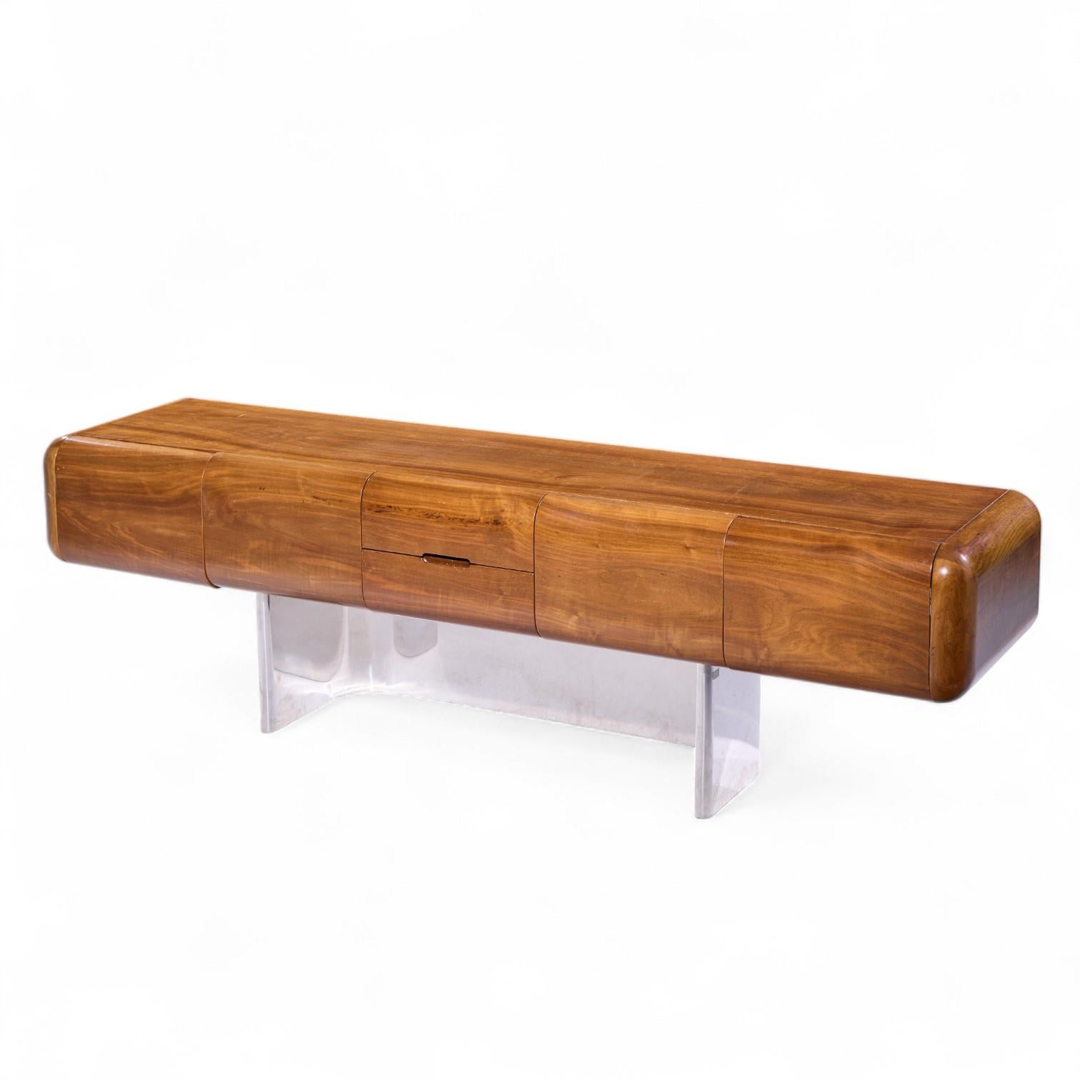 M.F. Harty for Stow Davis Tomorrow Chrome and Walnut Floating Credenza For Sale 3