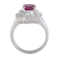 MFCO22 Estate Platinum Round/Tapered Baguette Diamonds and Ruby Oval Ring