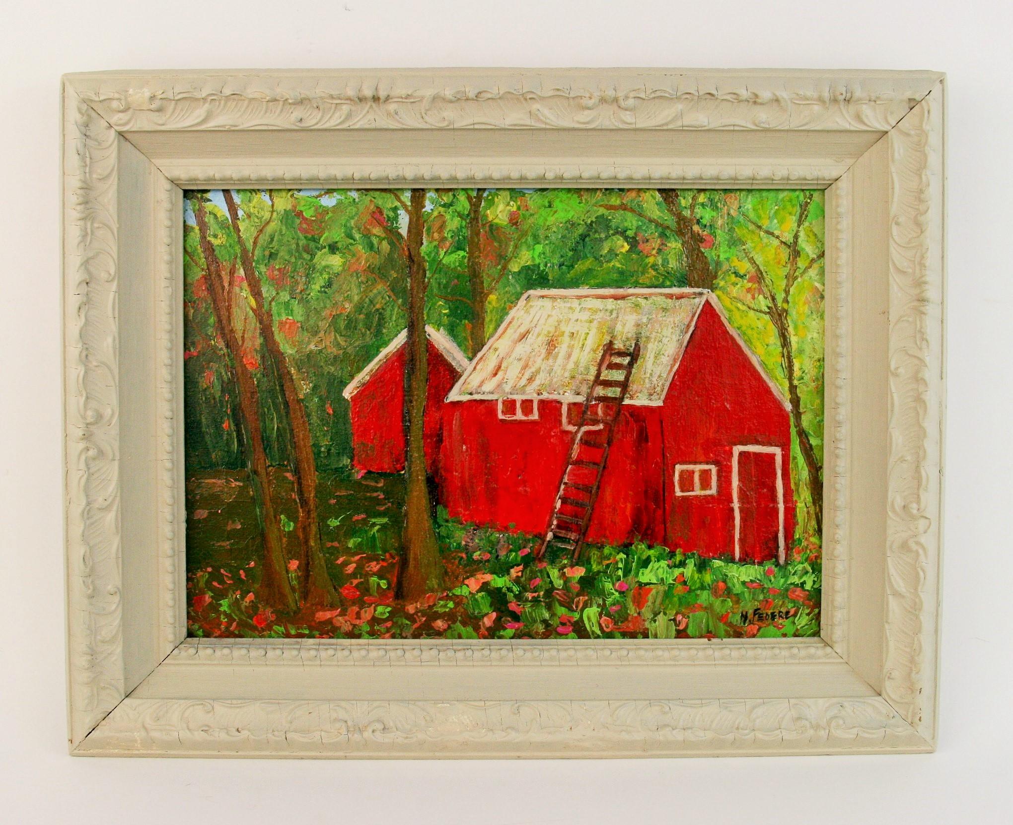 Rote Scheune-Landschaft im Angebot 1