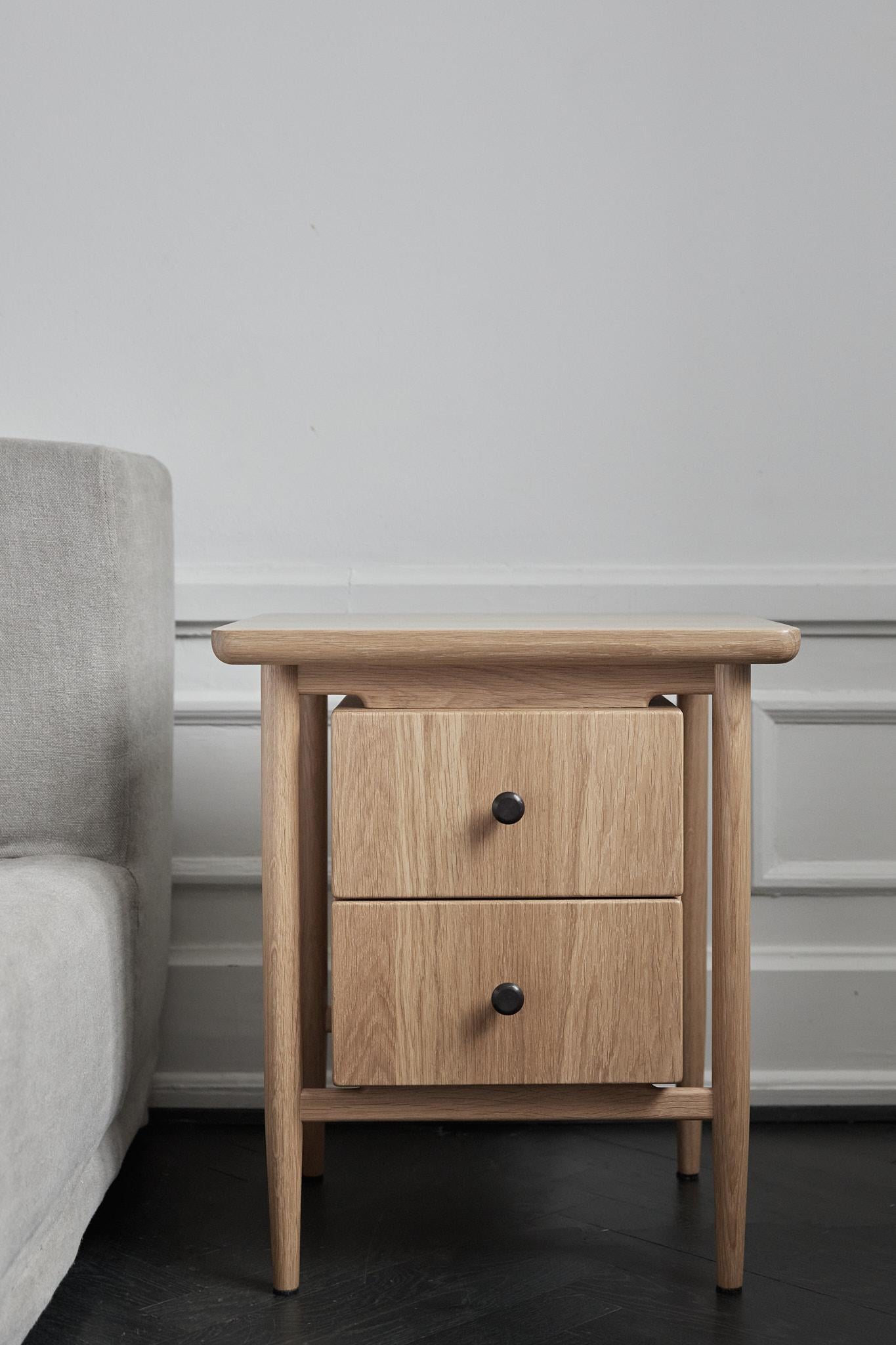 MG303 Bedside Table by Malte Gormsen
Dimensions: D 40 x W 45 x H 52 cm.
Materials: Oak.

Available in Nature, Raw Nature, Light Nature, Grey Nature, and Dark Nature finishes.

Malte Gormsen Møbelsnedkeri is a cabinetmaker who combines Danish