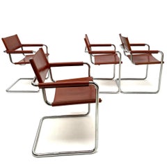 Mg5 Braune Ledersessel für Linea Veam, 1970er Jahre, 4er-Set
