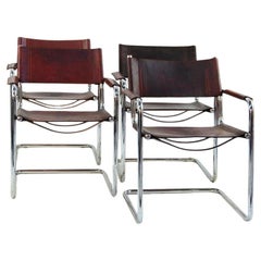 "MG5" Marcel Breuer by Matteo Grassi Bauhaus Set of 4 Brown Cantilever Chairs