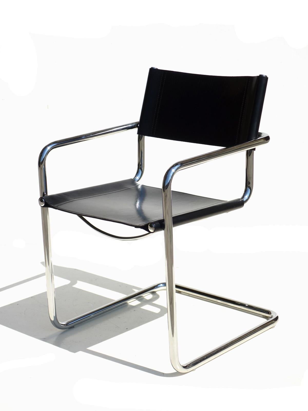 MG5 by Matteo Grassi, 1970.
Black leather and chrome and tubular steel with chrome plating.
 
