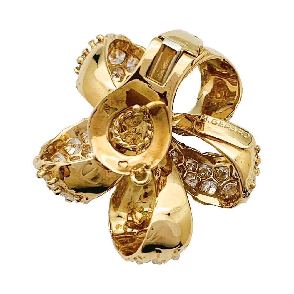 Men's M.Gérard Earrings, Yellow Gold Ribbon Flowers Set with Diamonds For Sale
