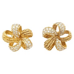 M.Gérard Earrings, Yellow Gold Ribbon Flowers Set with Diamonds