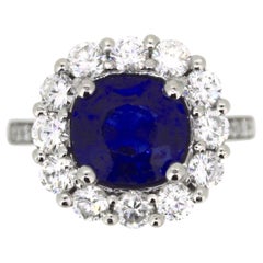 GCS 2.50ct Sapphire Diamonds Cluster Ring, Platinum