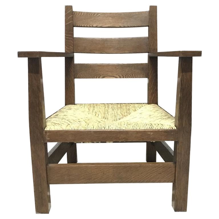 MH Baillie Scott Arts & Crafts Oak Armchair Made by J P White's Pyghtle Works For Sale