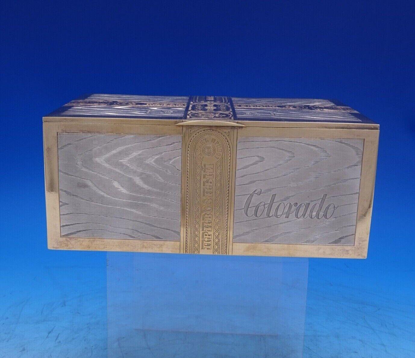 Russo MH Russian .875 Silver Cigar Box Trompe L'Oeil Wood Panels w/Gilt c.1886 (#6987) in vendita