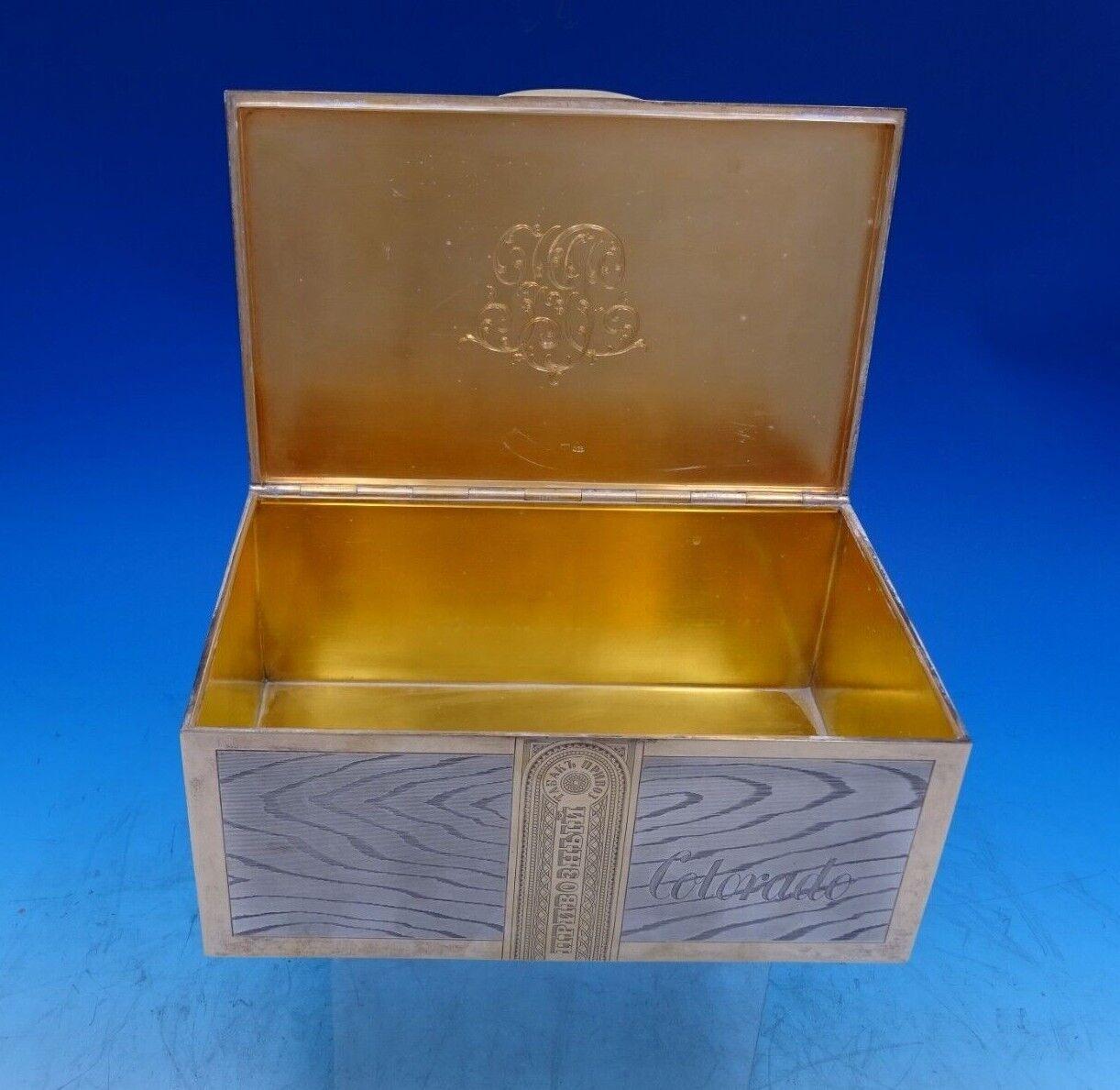 MH Russian .875 Silver Cigar Box Trompe L'Oeil Wood Panels w/Gilt c.1886 (#6987) For Sale 1