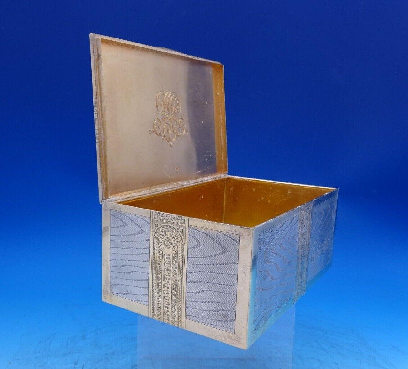 MH Russian .875 Silver Cigar Box Trompe L'Oeil Wood Panels w/Gilt c.1886 (#6987) For Sale 2