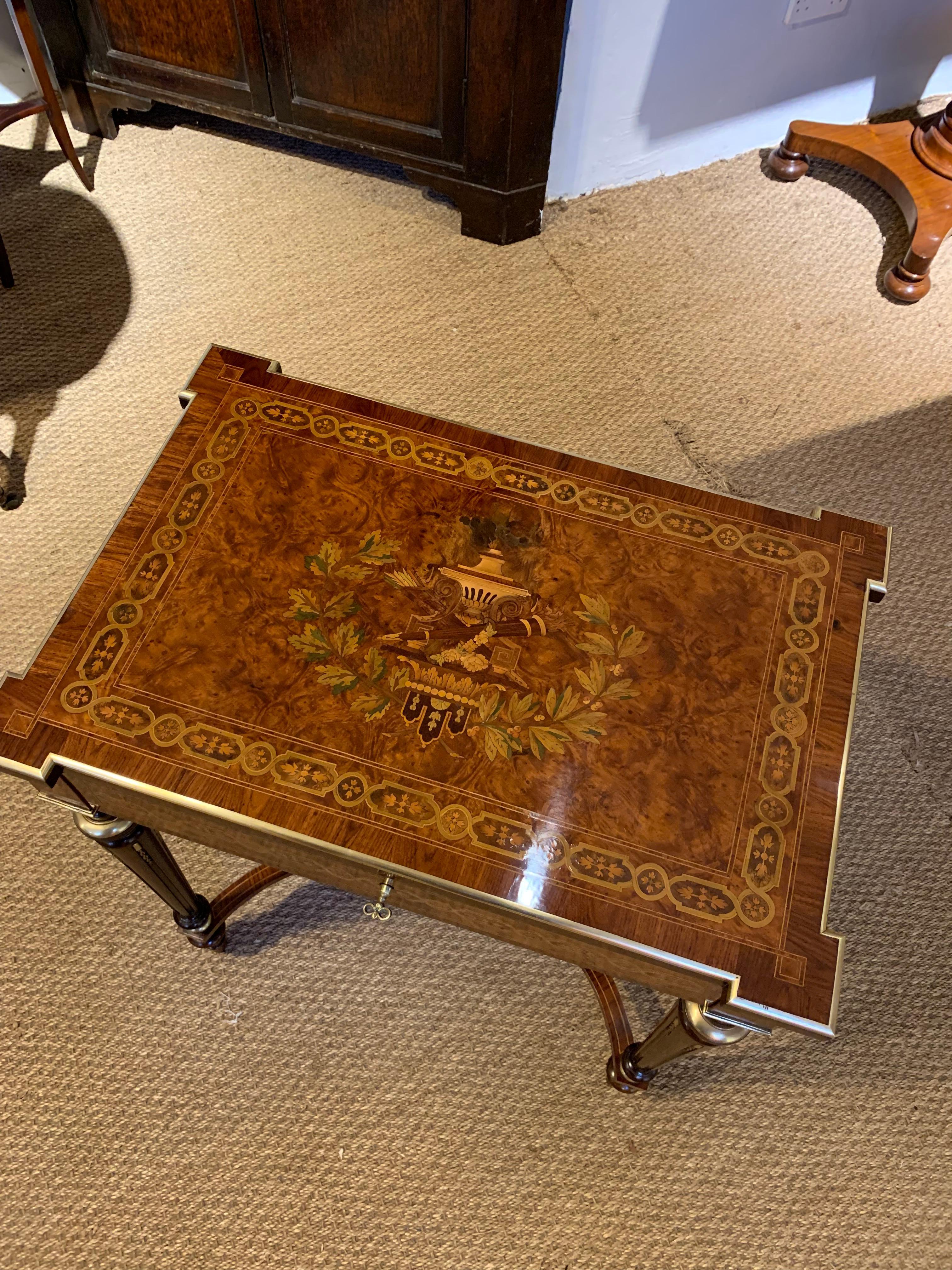 Very pretty 19th century inlaid dressing table / side table 

French circa 1870s from the Napoleon III period, profusely inlaid with various exotic woods original brass edging 

This piece has been through our workshops been cleaned and