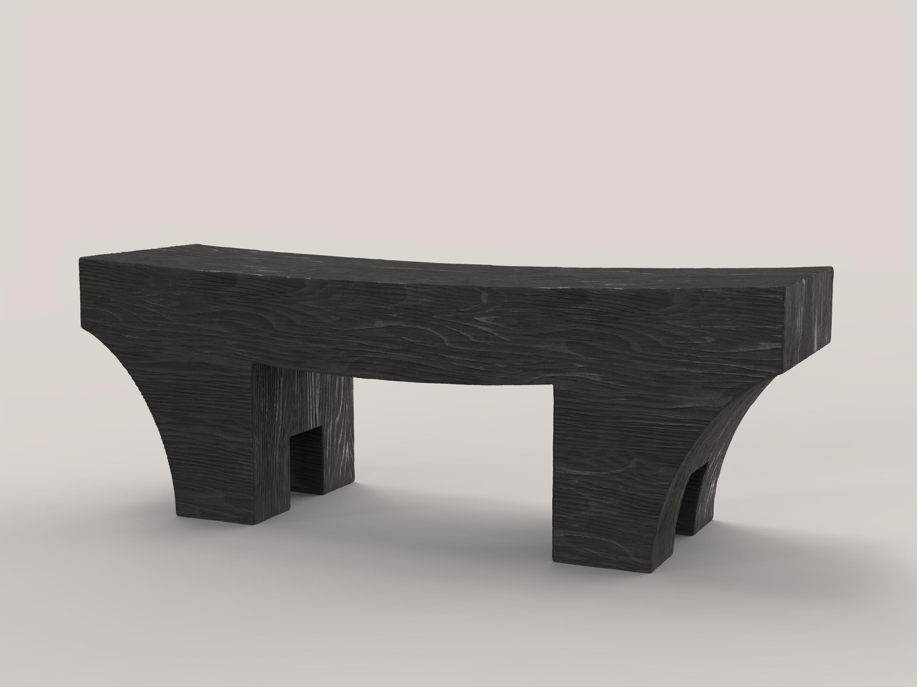 Mhono V2 Bench by Edizione Limitata
Limited edition of 150 pieces. Signed and numbered.
Dimensions: D 120 x W 35 x H 43 cm.
Materials: Charred solid wood.

This contemporary collection is a product of Italian craftmanship, starting entirely from