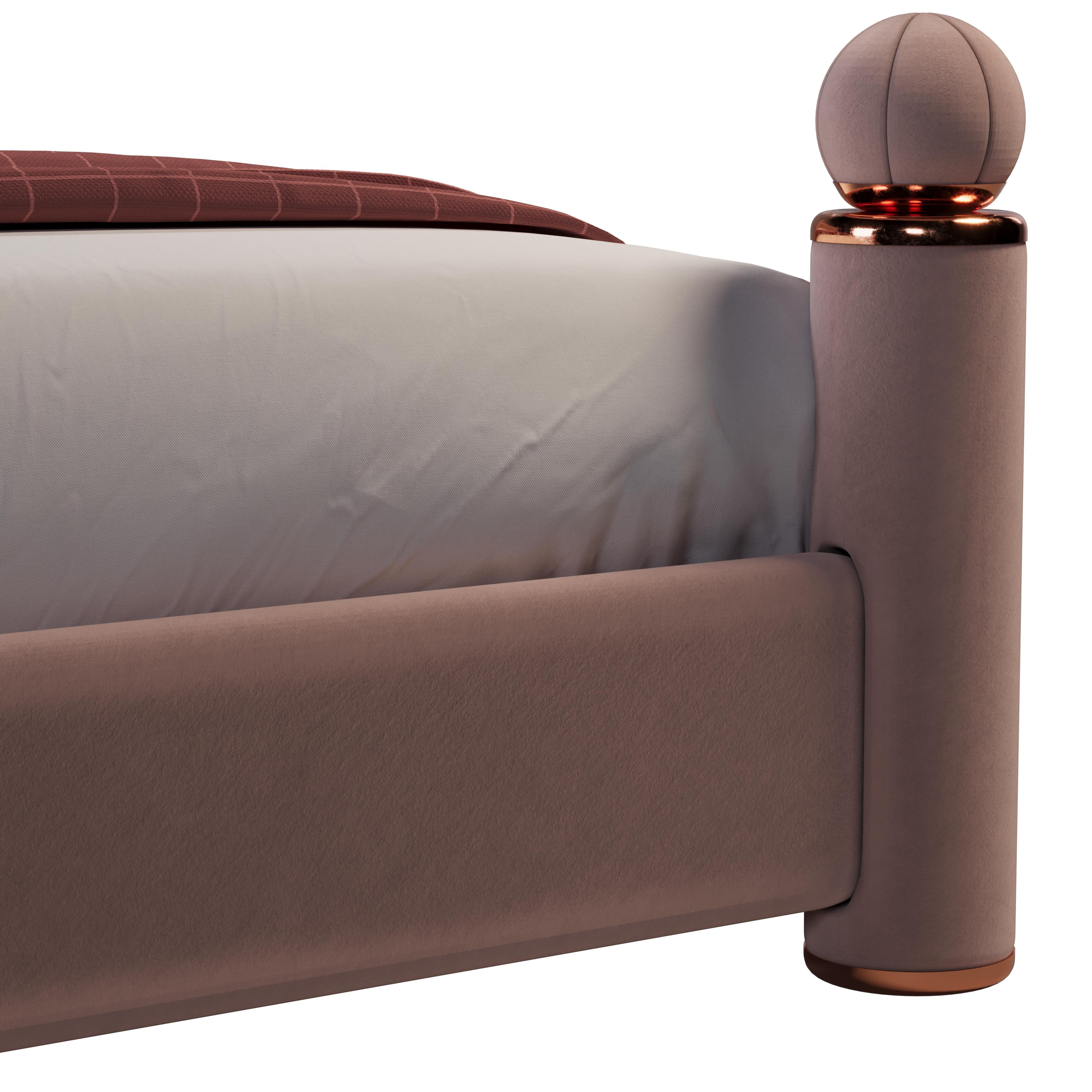 Contemporary Mi-century Modern Vitti Bed Copper Matte Velvet by Ottiu For Sale
