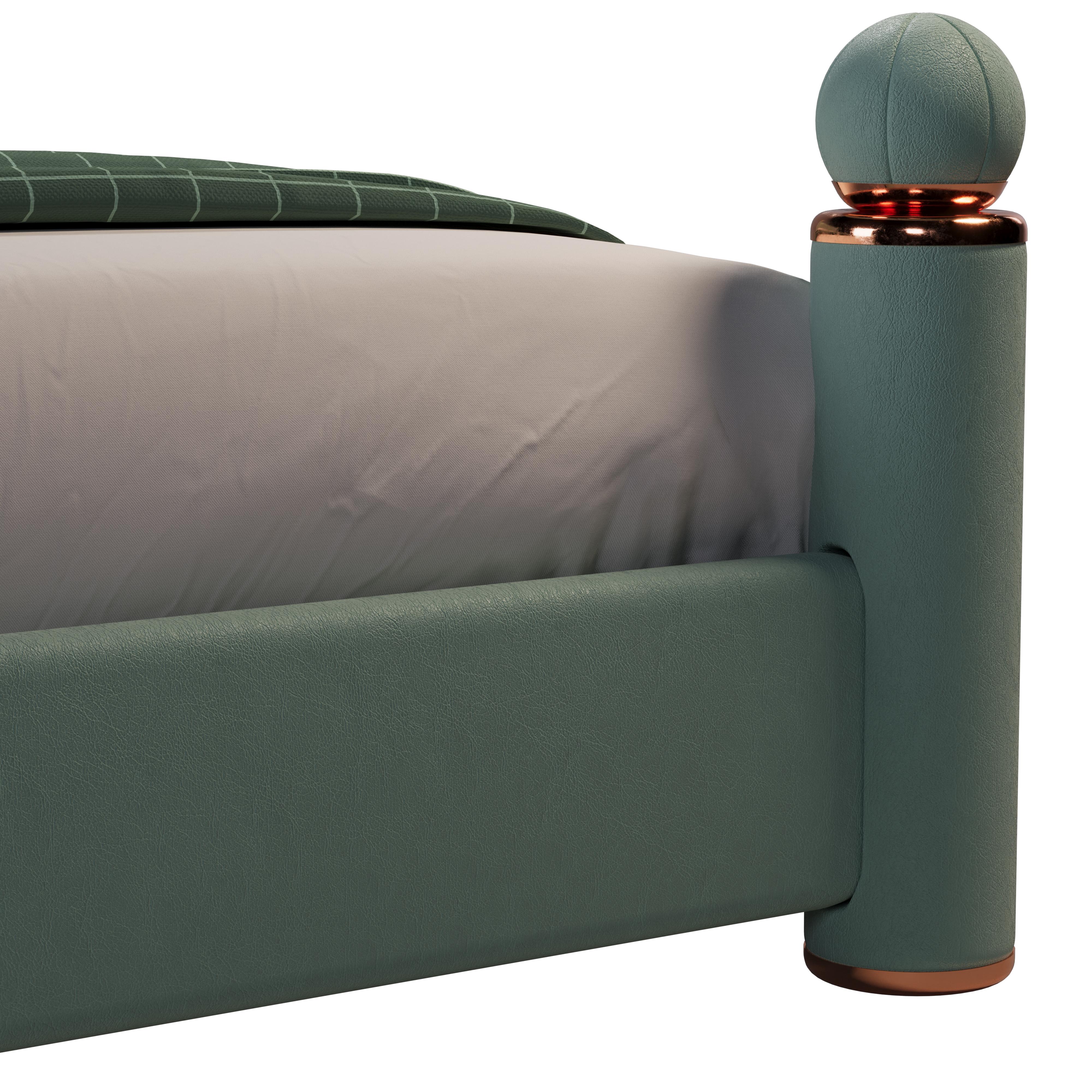 Mi-century Modern Vitti Bed Copper Matte Velvet by Ottiu For Sale 1