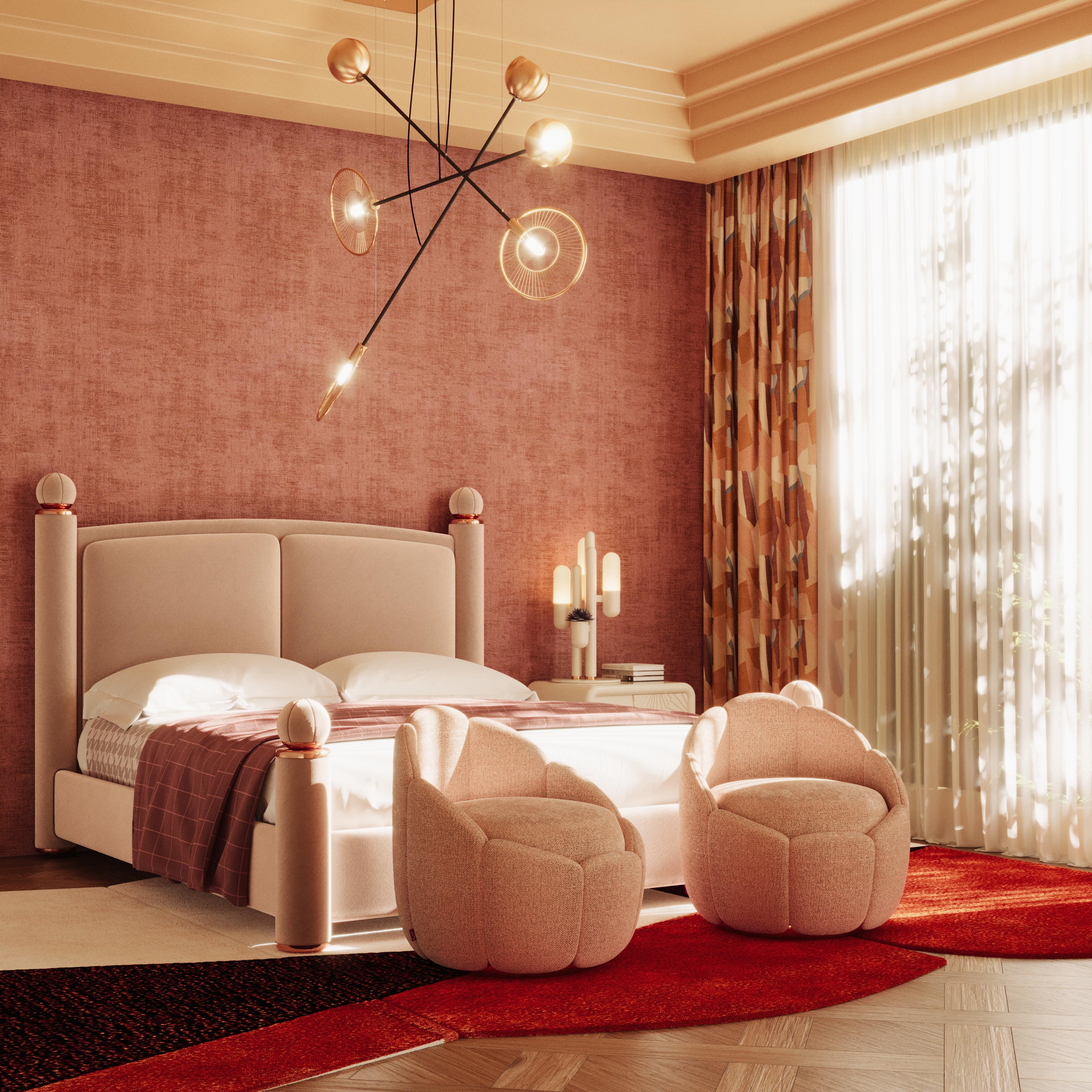 Mi-century Modern Vitti Bed Copper Matte Velvet by Ottiu For Sale 3