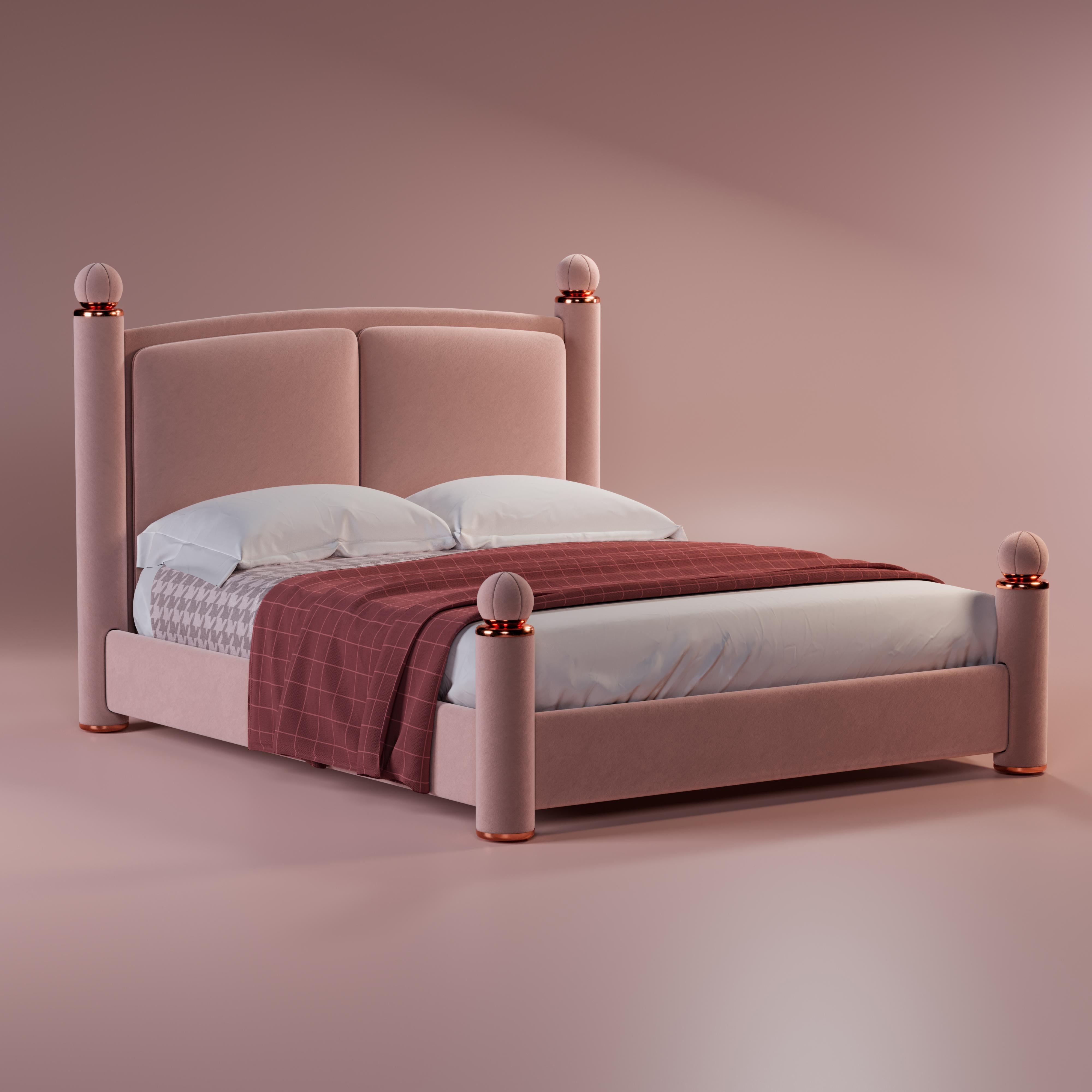 Mi-century Modern Vitti Bed Copper Matte Velvet by Ottiu For Sale 4
