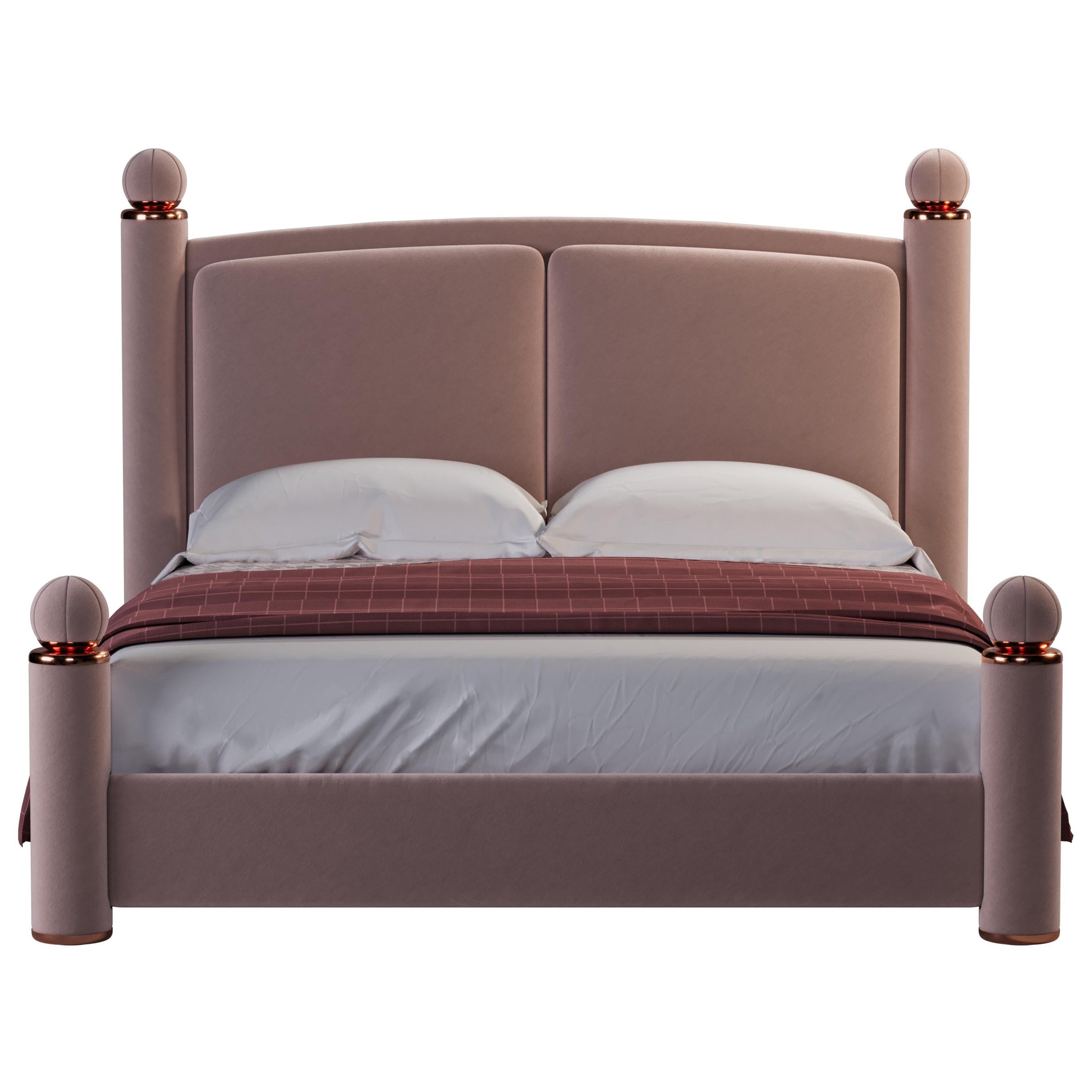 Letto Mi-century Modern Vitti in velluto opaco color rame Made in Portugal di Ottiu in vendita