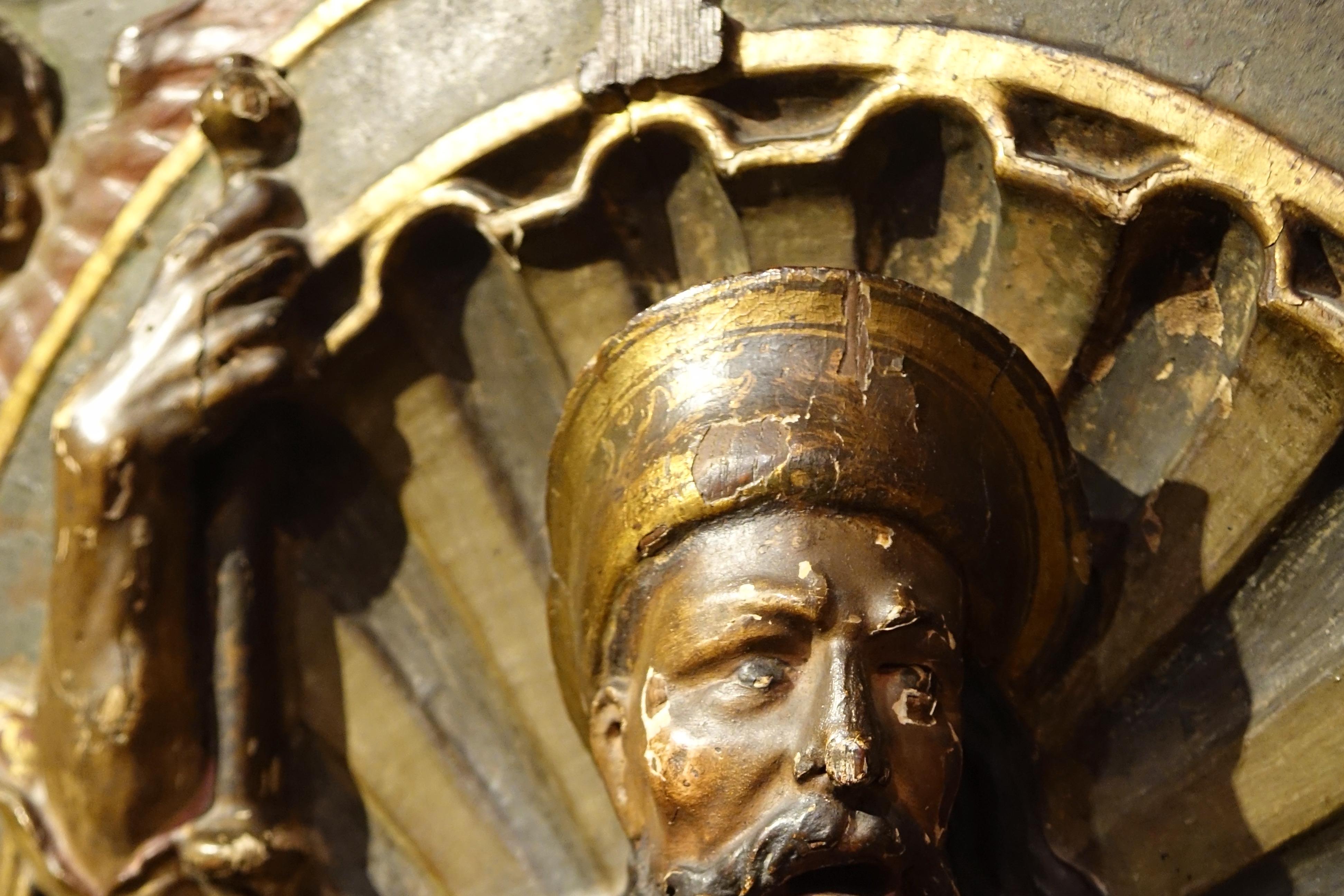 Fino al XVIII secolo Mi-relief en bois doré et polychromé, représentant saint-Roch. Espagne , 16e S. in vendita