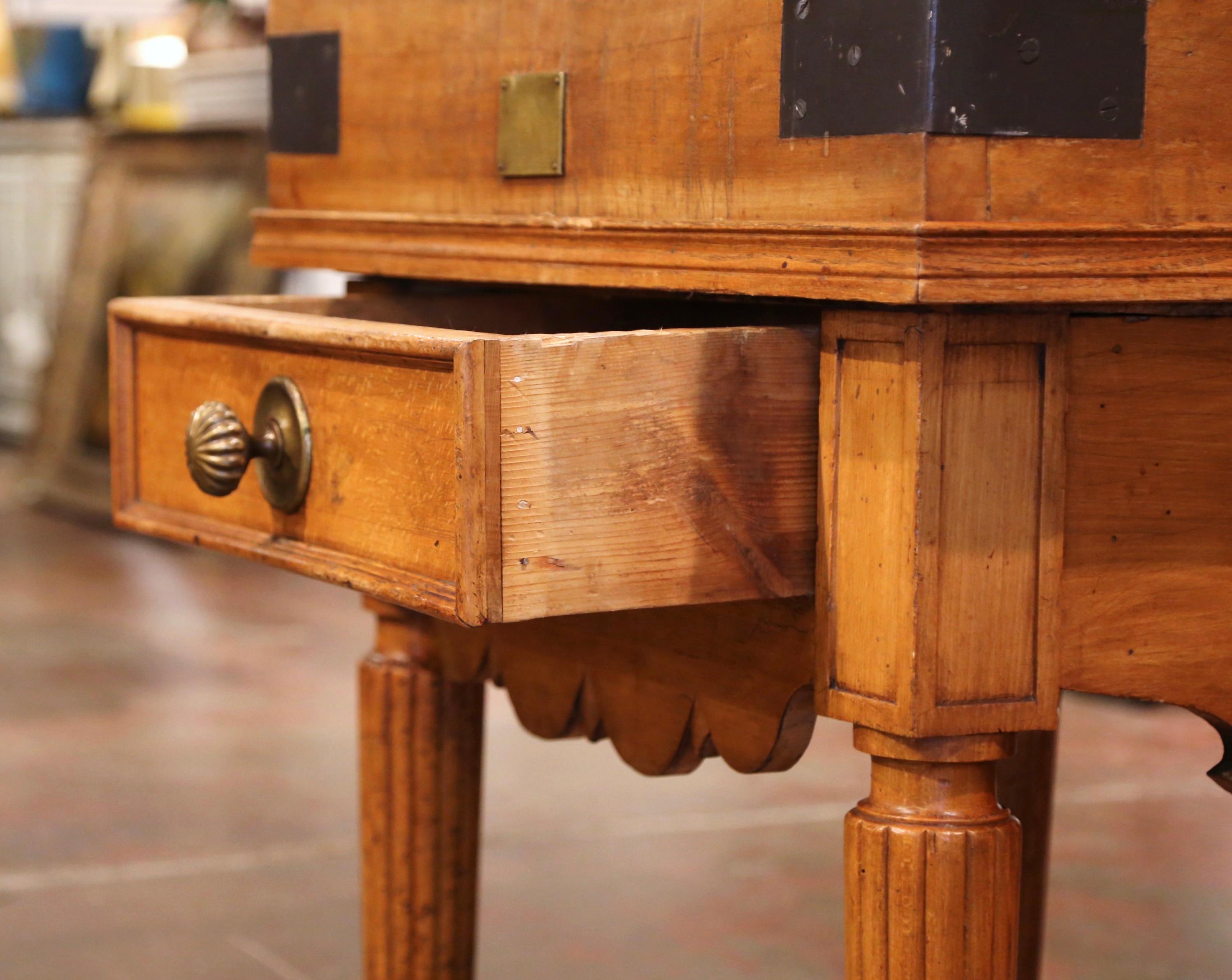 Midcentury French Carved Butcher Block with Back, Cow Head and Knife Hooks 4