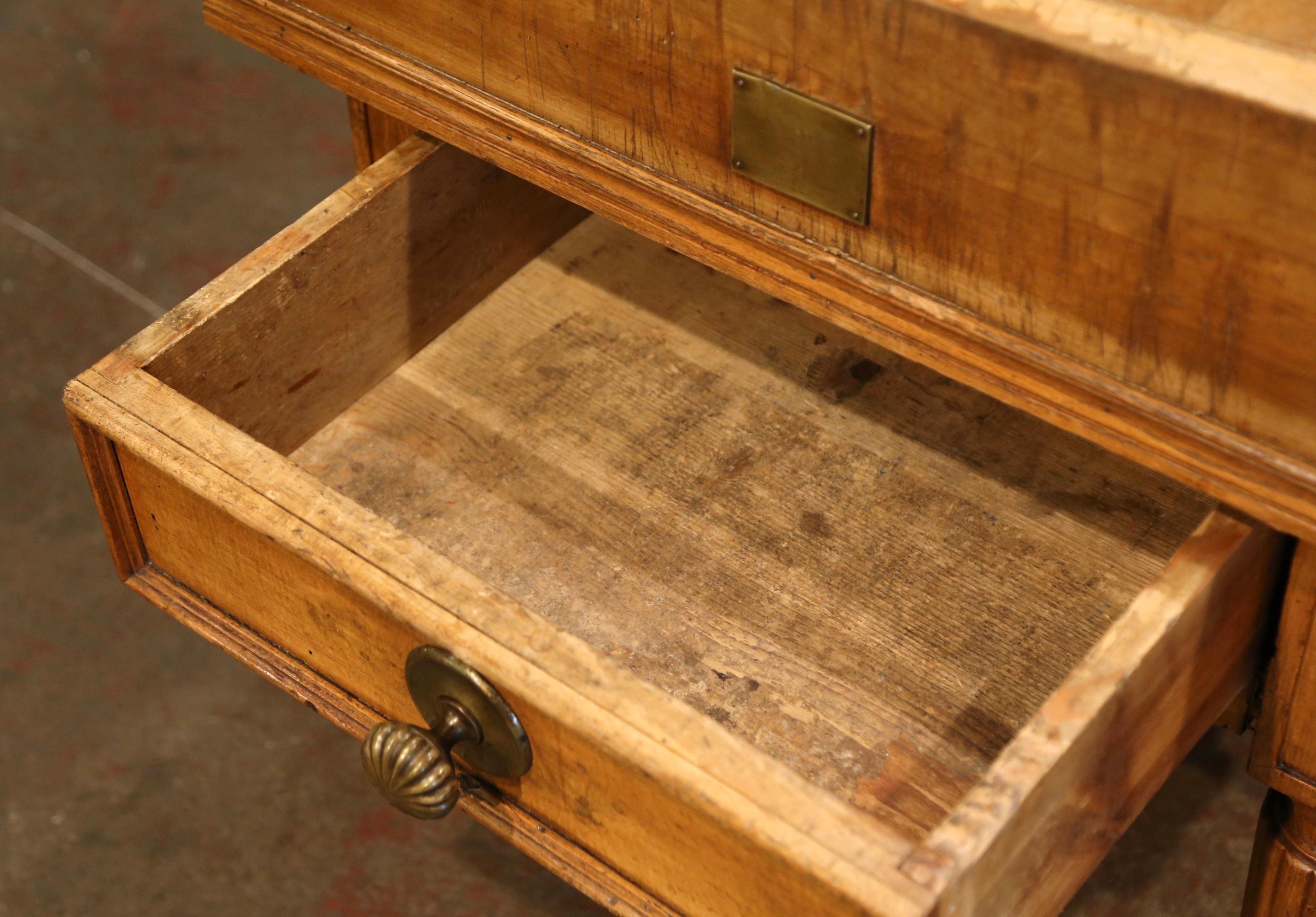 Midcentury French Carved Butcher Block with Back, Cow Head and Knife Hooks 5