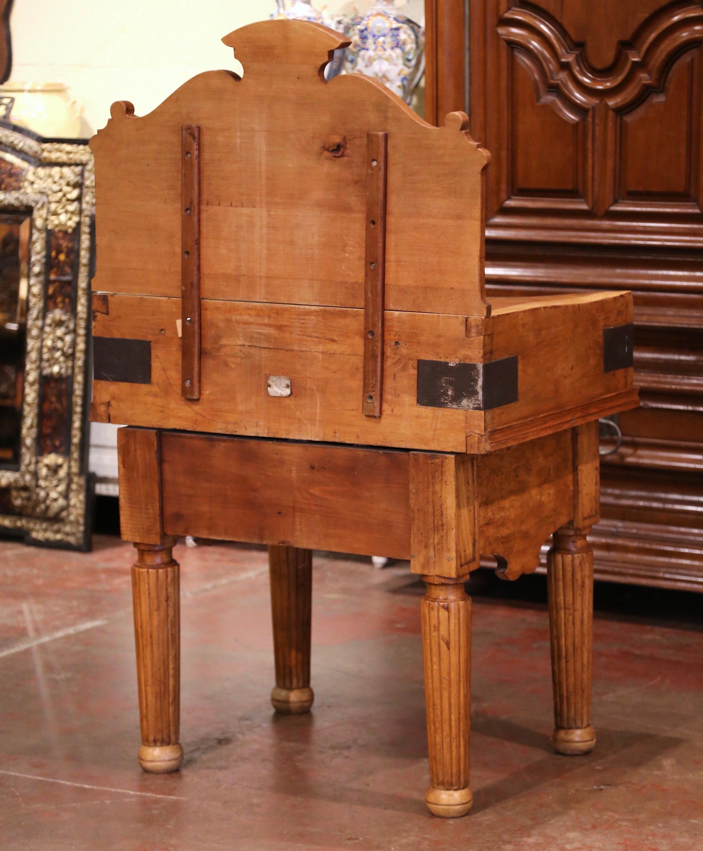 Midcentury French Carved Butcher Block with Back, Cow Head and Knife Hooks 9