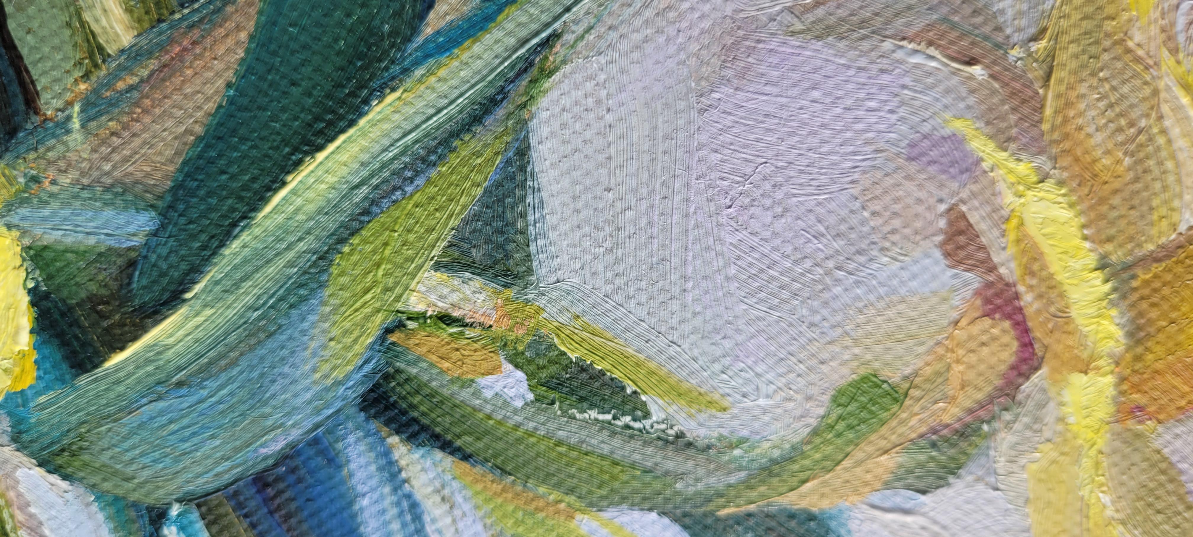 Narzissen.floral, abstrakter Realismus, rechteckig, gelb, grün, grau, mittel. im Angebot 12