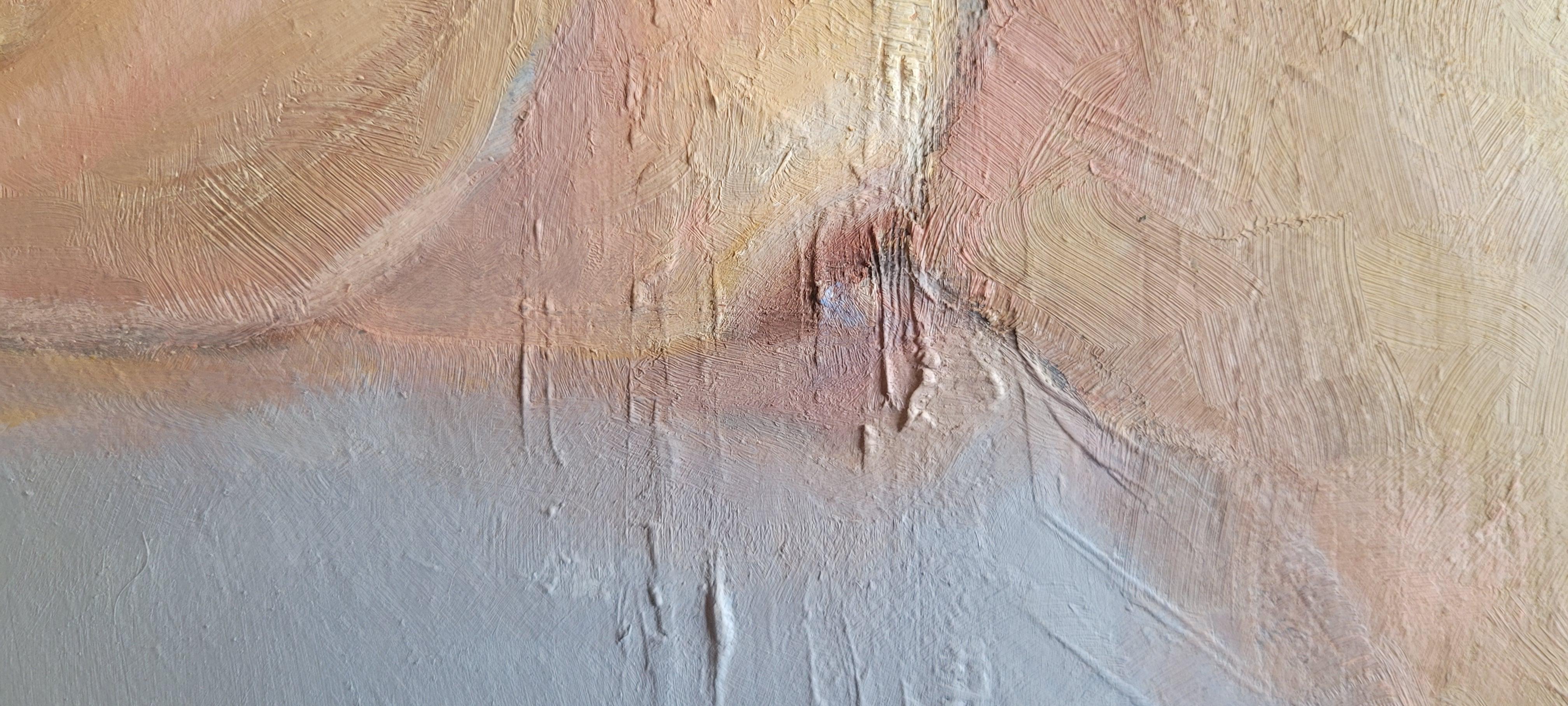 Nude. Abstract realism, Horizontal, Pastel colours,  Beige, Cream, Ochre, Blue - Gray Nude Painting by mia