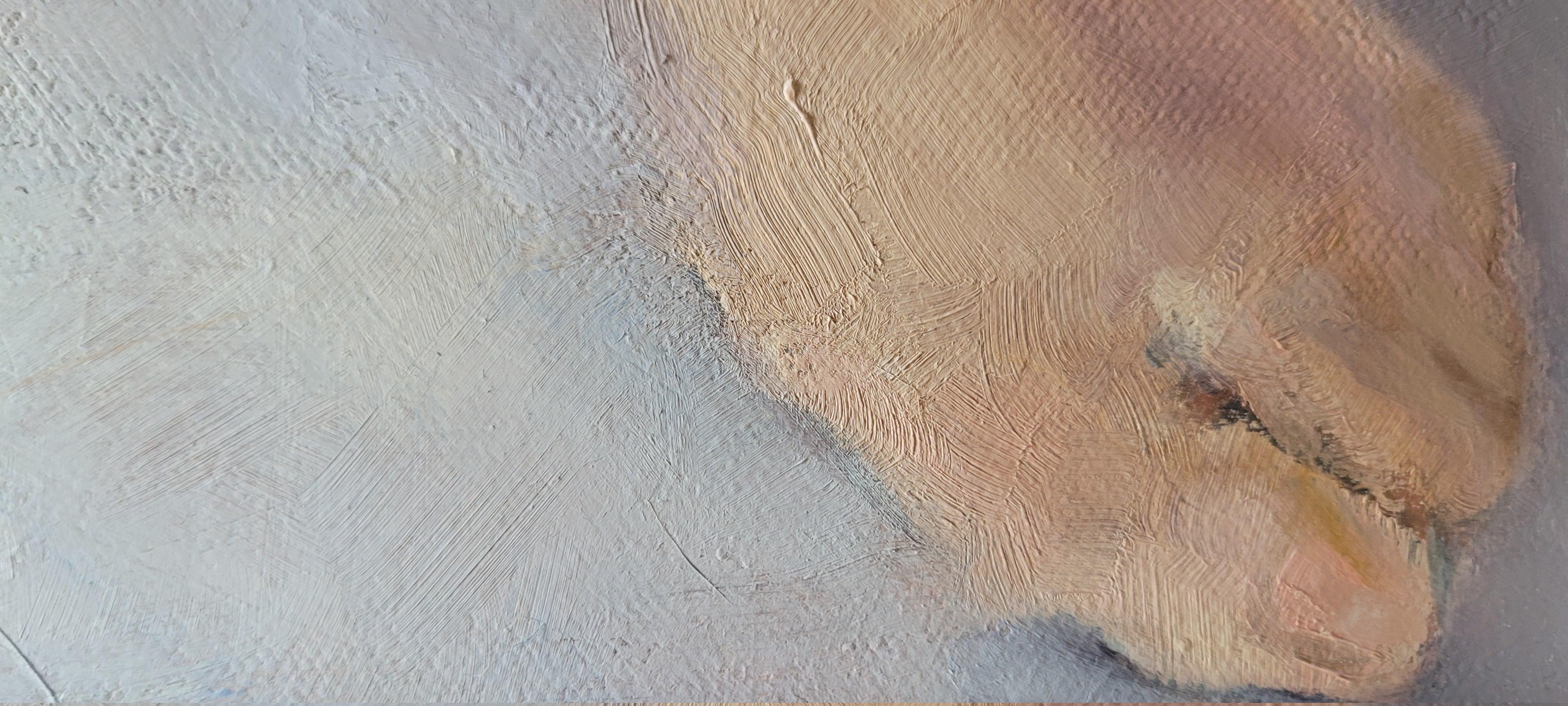 Nude. Abstract realism, Horizontal, Pastel colours,  Beige, Cream, Ochre, Blue For Sale 1