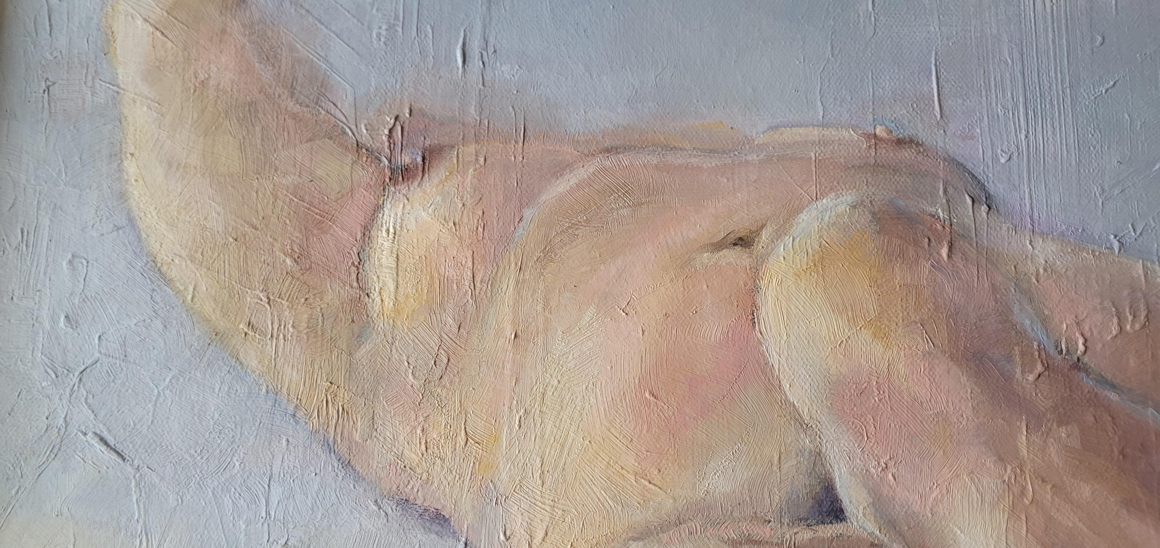 Nude. Abstract realism, Horizontal, Pastel colours,  Beige, Cream, Ochre, Blue For Sale 3