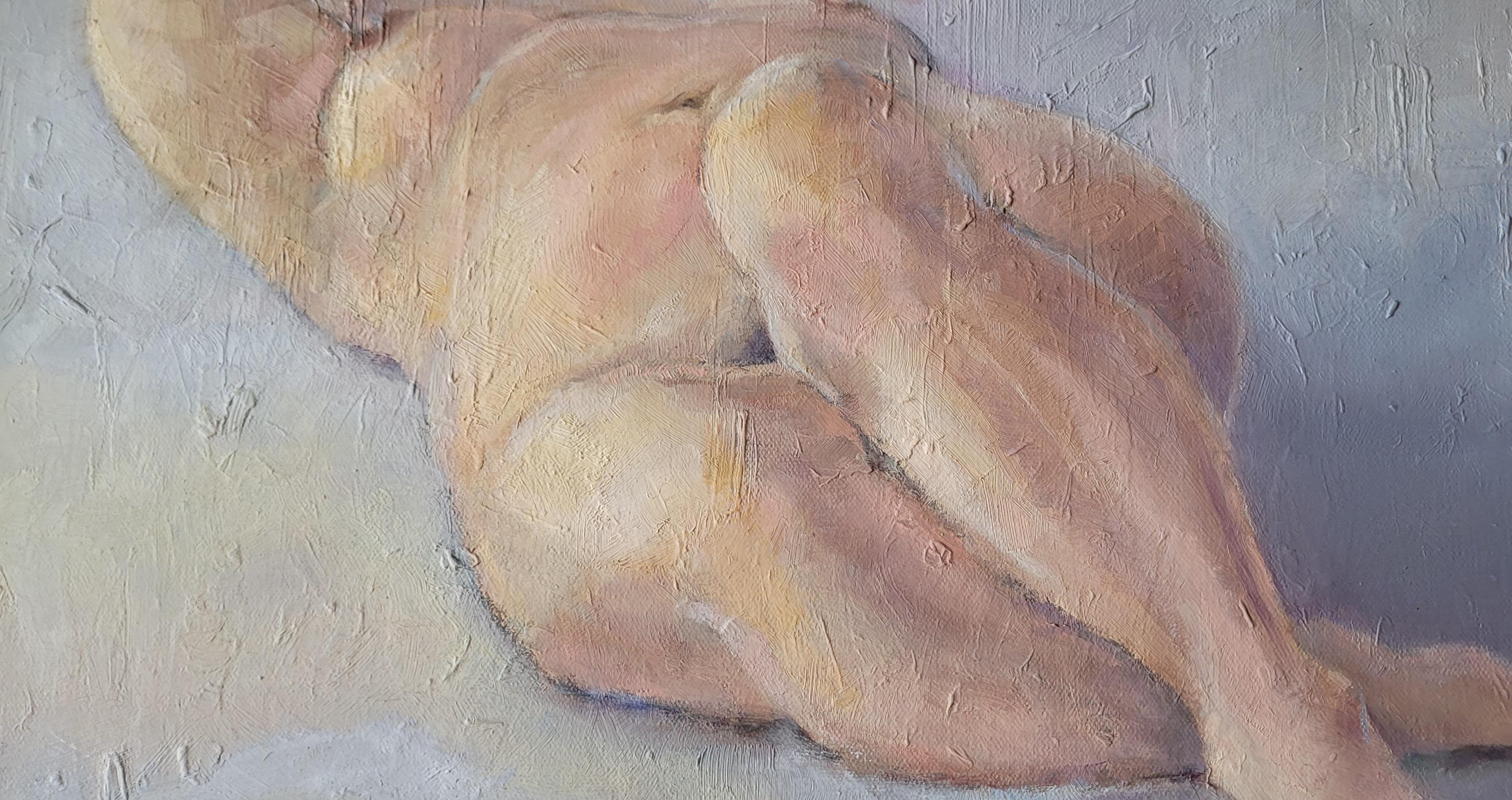 Nude. Abstract realism, Horizontal, Pastel colours,  Beige, Cream, Ochre, Blue For Sale 4