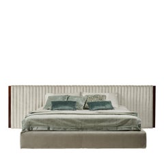 MIA Beige Embroidered Headboard King Size Bed