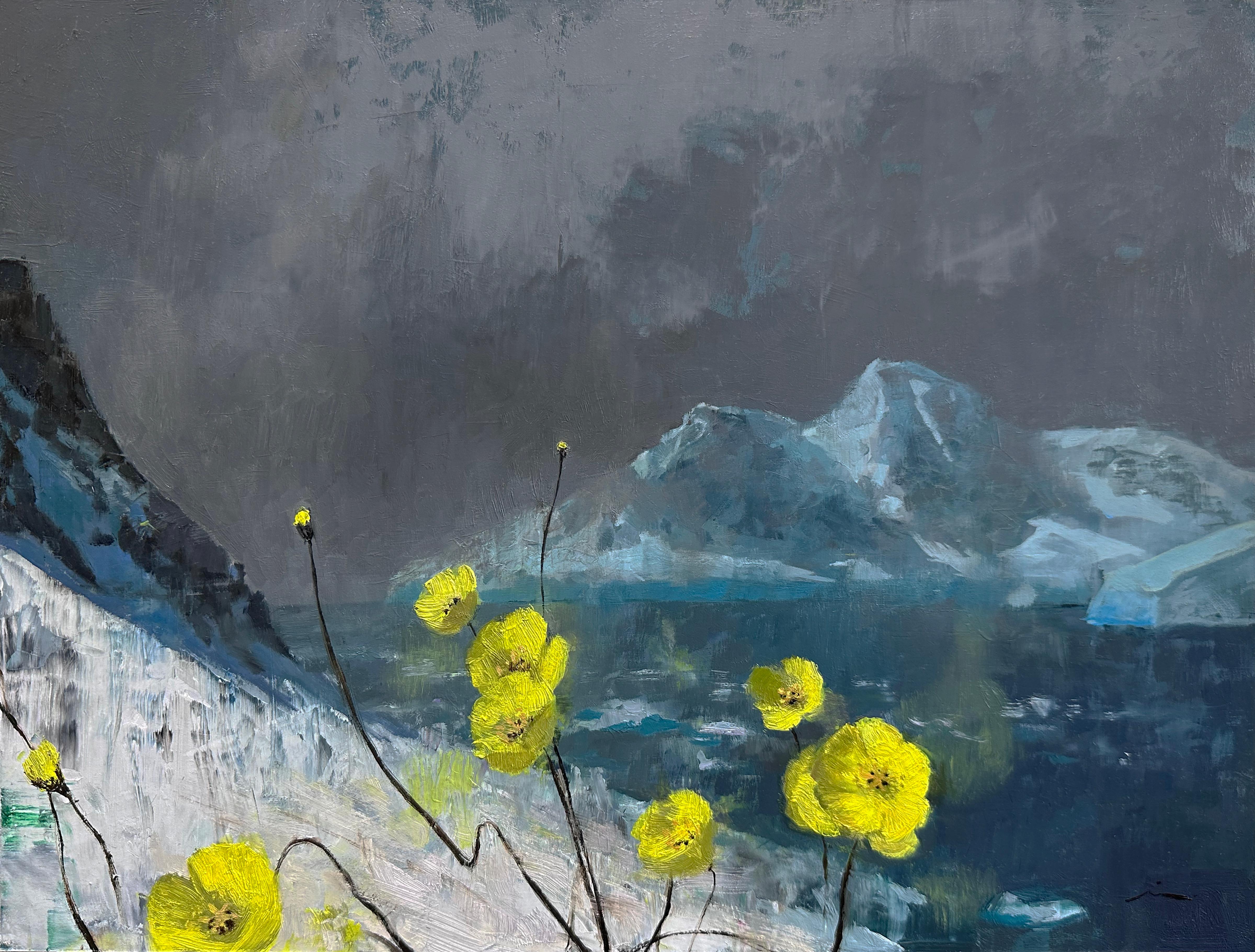 Mia Bergeron Landscape Painting - "Arctic Blooms, " Oil Painting