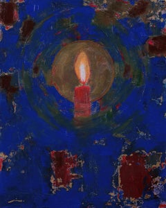 „Samsara“ – expressionistisches Stillleben mit Kerze, Öl- und Wachsmalerei auf Holztafel