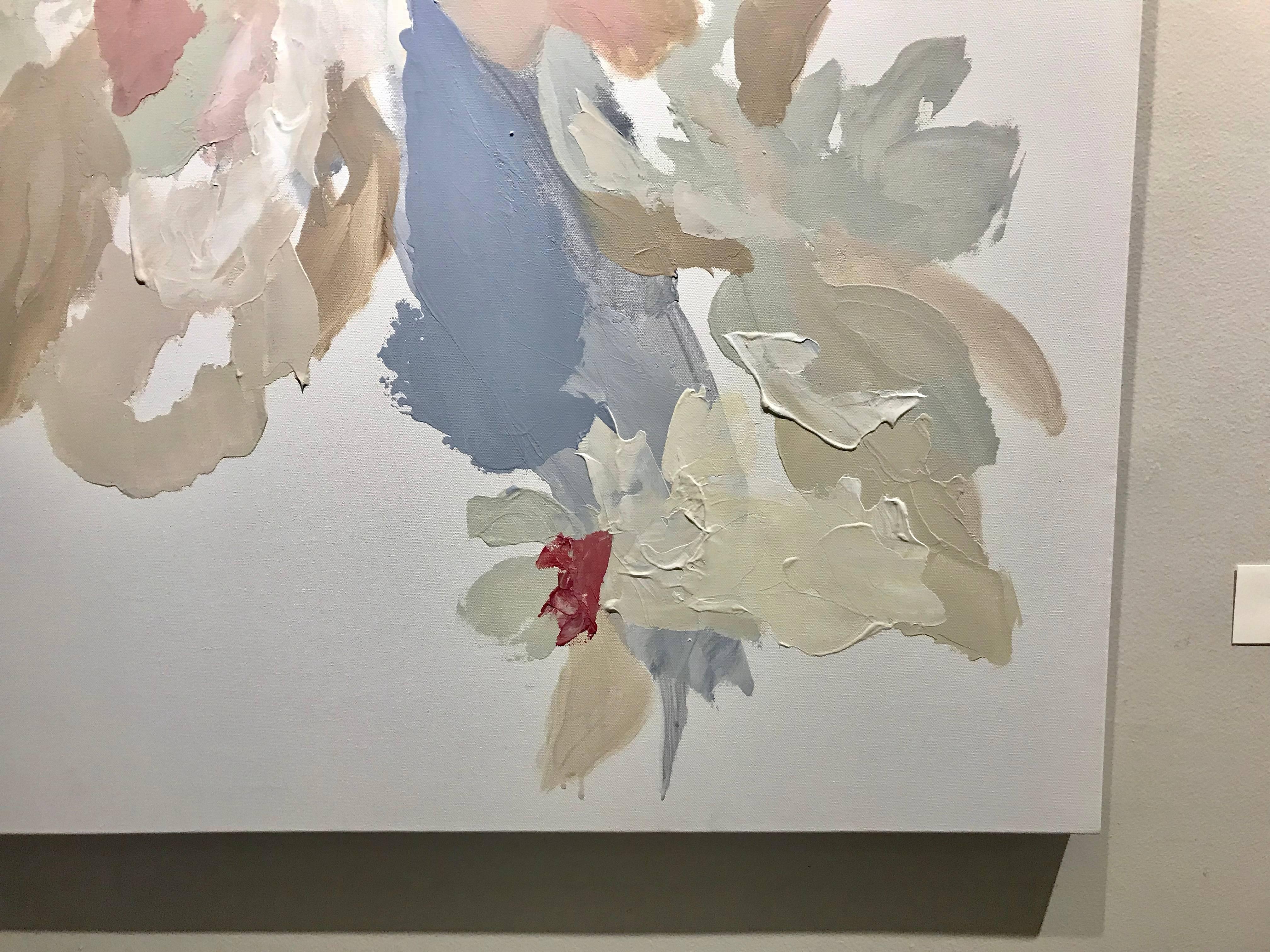 Grateful, Mixed Media on Canvas Large Vertical Abstract Floral Painting - Gray Still-Life Painting by Mia Frandsen