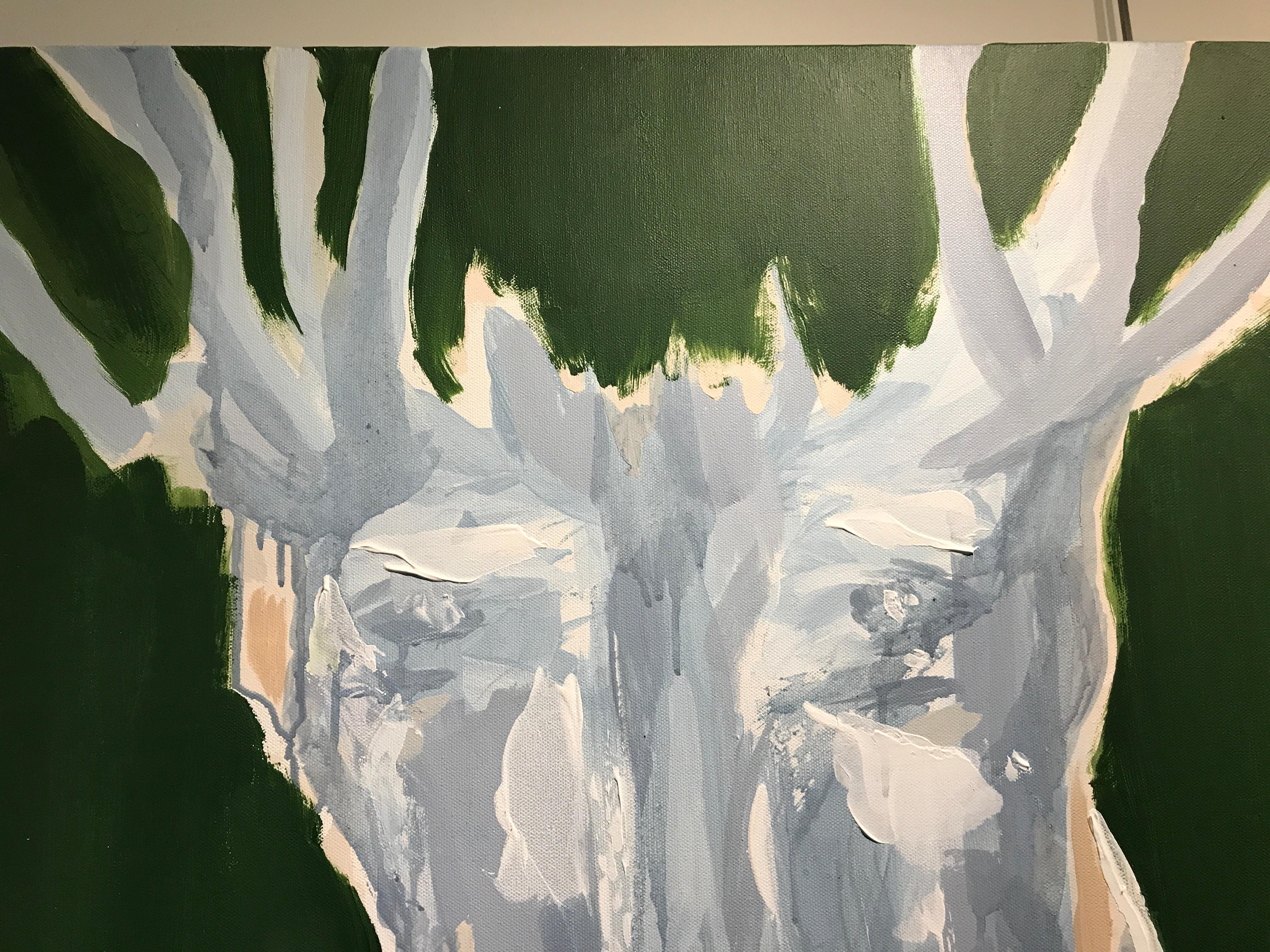 Green Buck by Mia Frandsen, Mixed Media on Canvas Abstracted Animal Painting 4