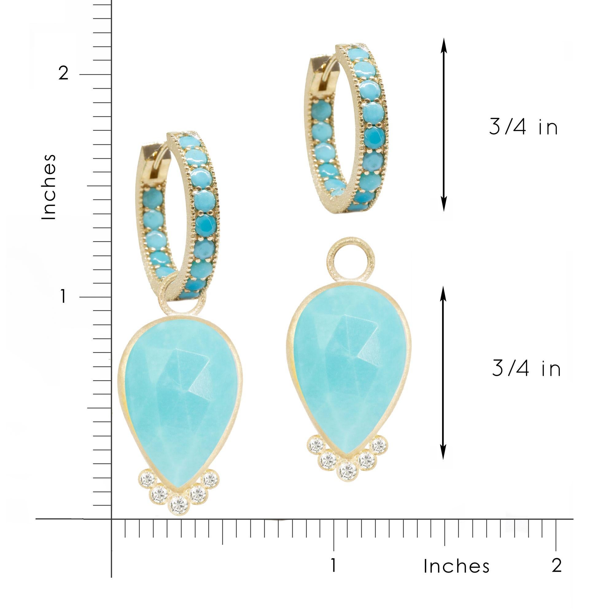 Mia Medium Turquoise Charms and Intricate 18 Karat Gold Hoop Earrings In New Condition For Sale In Denver, CO