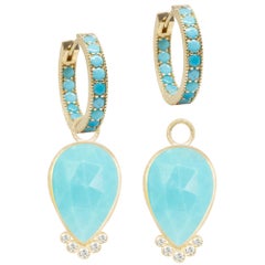 Mia Medium Turquoise Charms and Intricate 18 Karat Gold Hoop Earrings