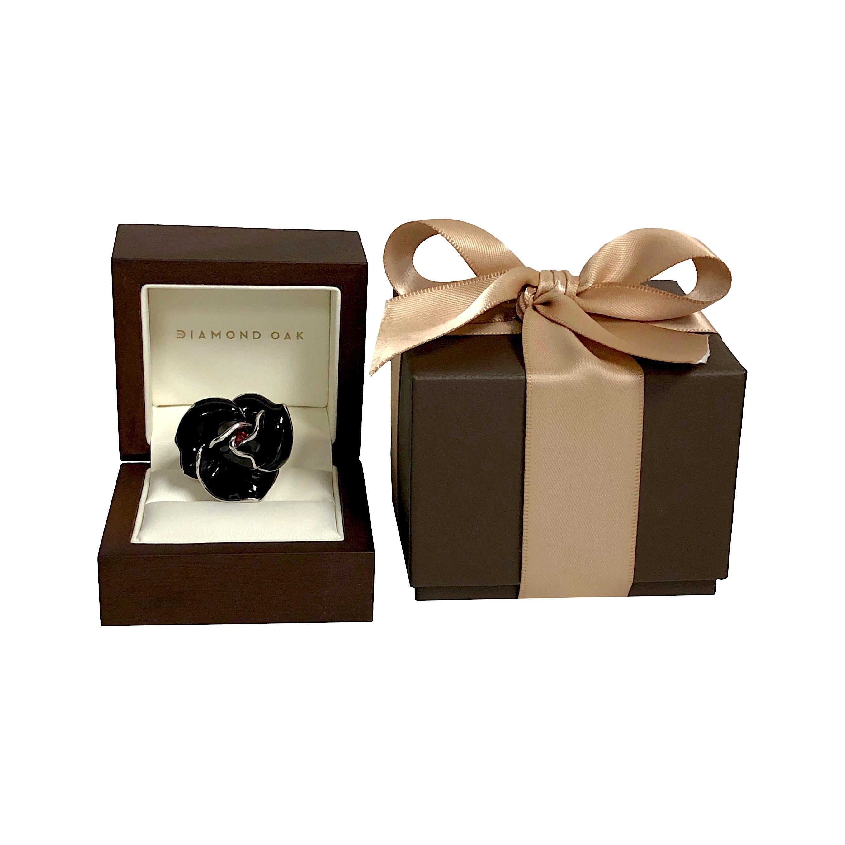 Mia Nardi 18K White Gold Rosa Ring in Black enamel with Orange Sapphire Center For Sale 6