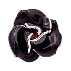 Mia Nardi 18K White Gold Rosa Ring in Black enamel with Orange Sapphire Center