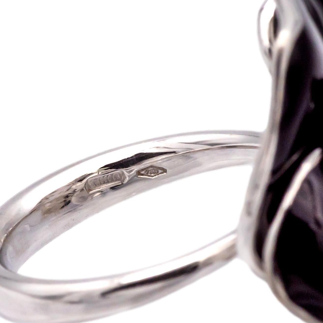 Mia Nardi 18K White Gold Rosa Ring in Black enamel with Orange Sapphire Center For Sale 2