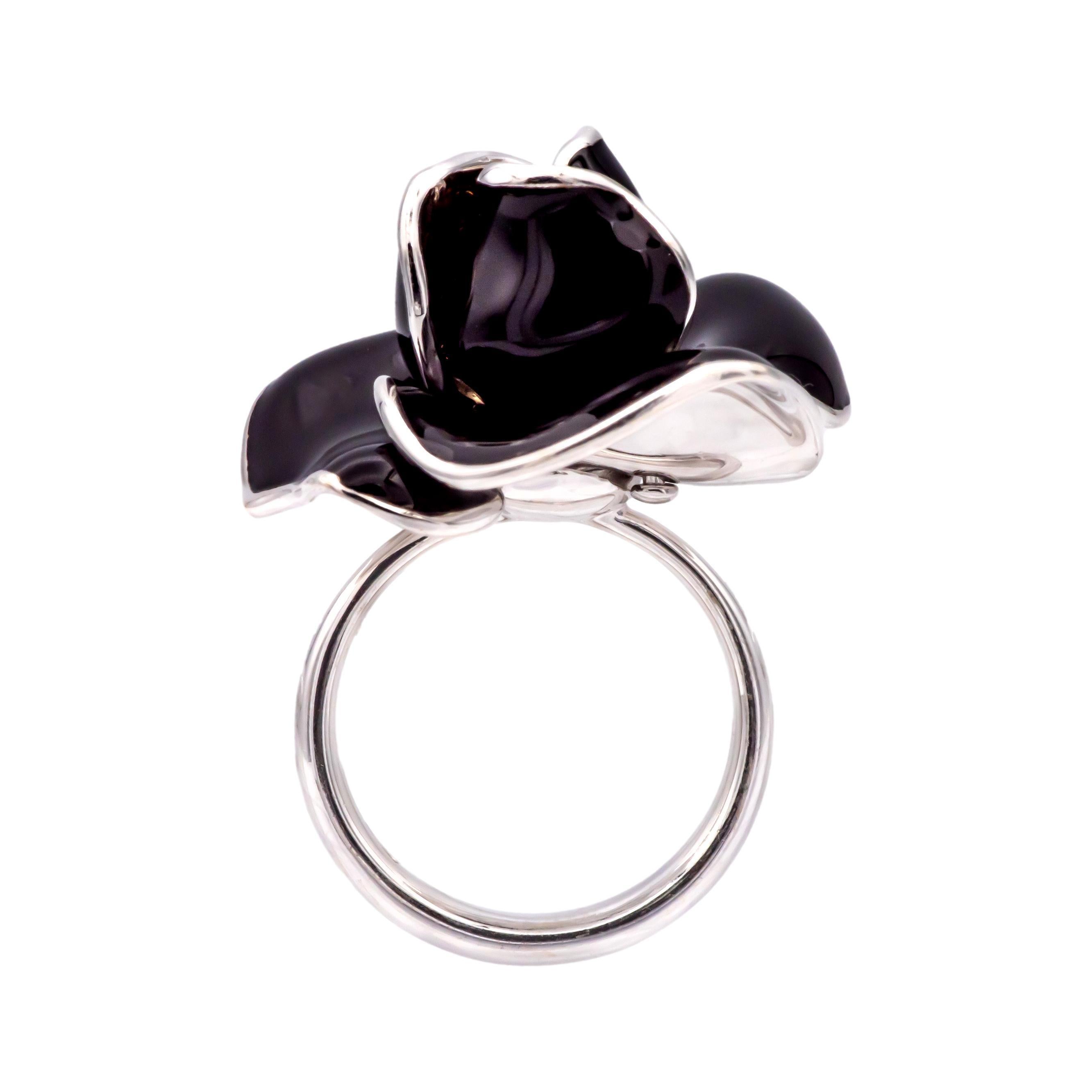 Mia Nardi 18K White Gold Rosa Ring in Black enamel with Orange Sapphire Center For Sale 3