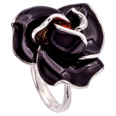 Mia Nardi 18K White Gold Rosa Ring in Black enamel with Orange Sapphire Center