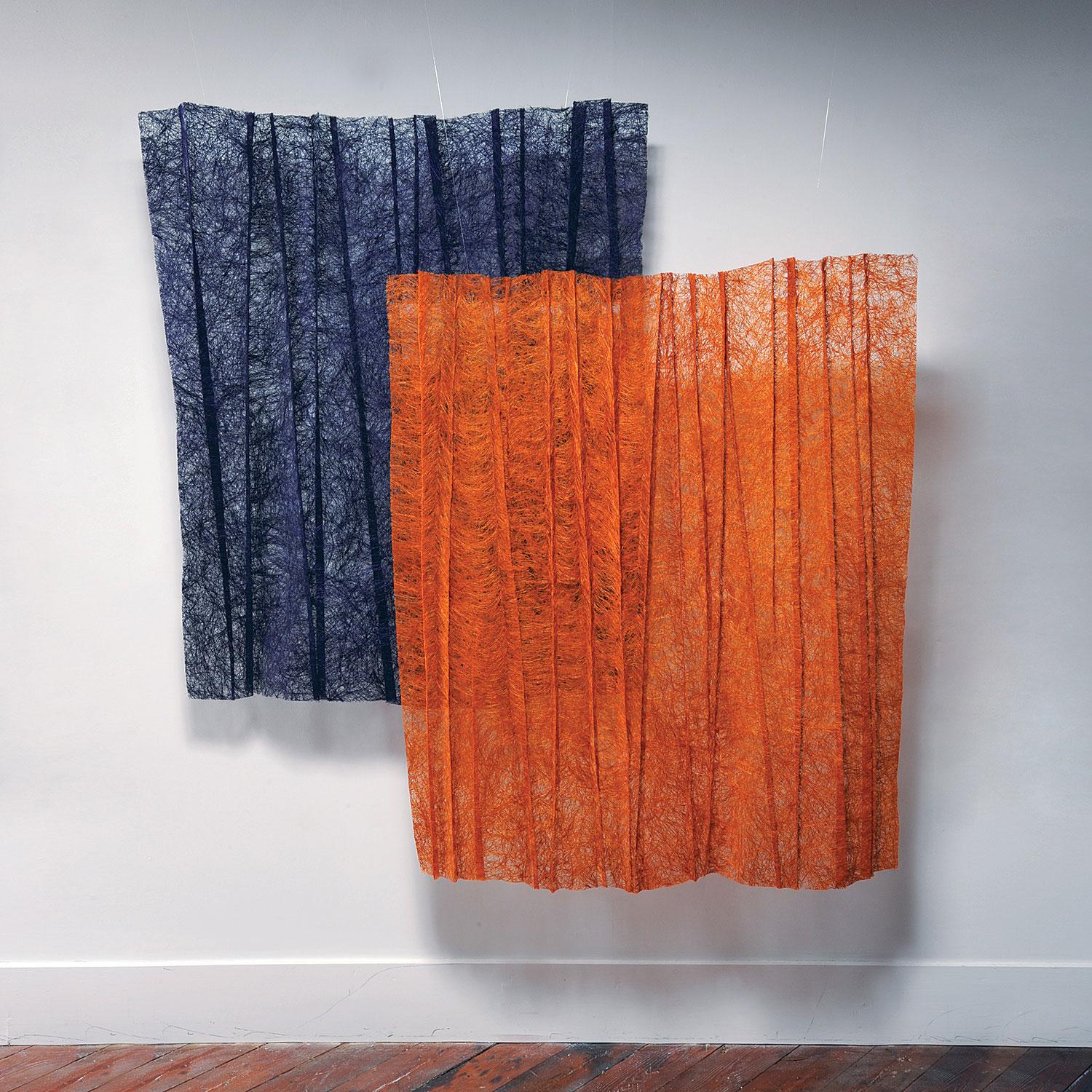 Blue/Purple Pleats, Contemporary Textile Wall Sculpture by Mia Olsson For Sale 2