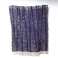 Blue/Purple Pleats, Contemporary Textile Wall Sculpture by Mia Olsson