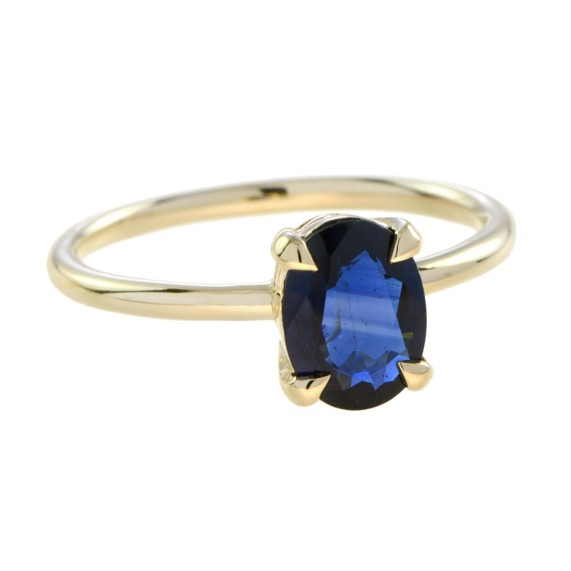 For Sale:  Mia Oval Blue Sapphire Solitaire Ring in 9K Yellow Gold 2