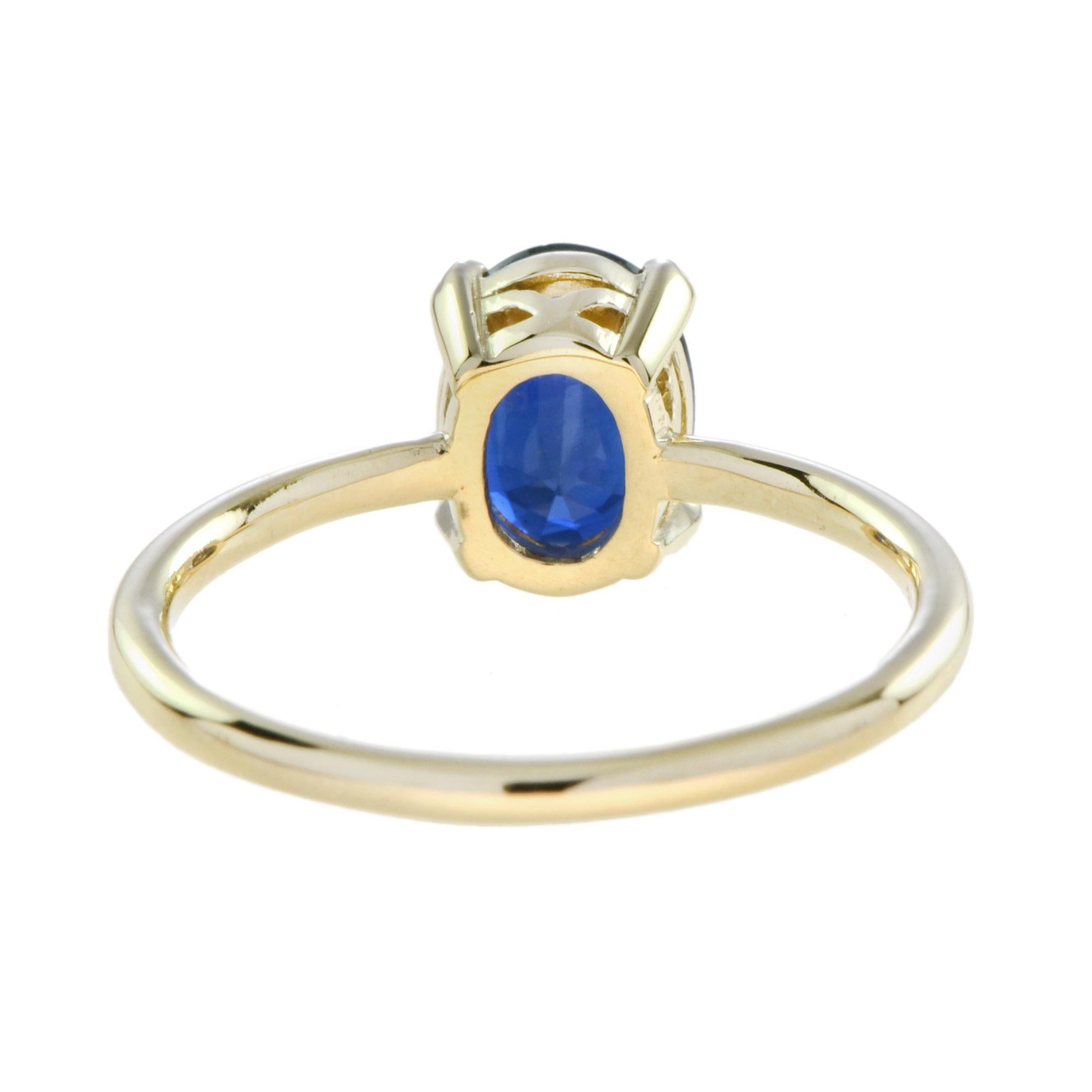 For Sale:  Mia Oval Blue Sapphire Solitaire Ring in 9K Yellow Gold 4