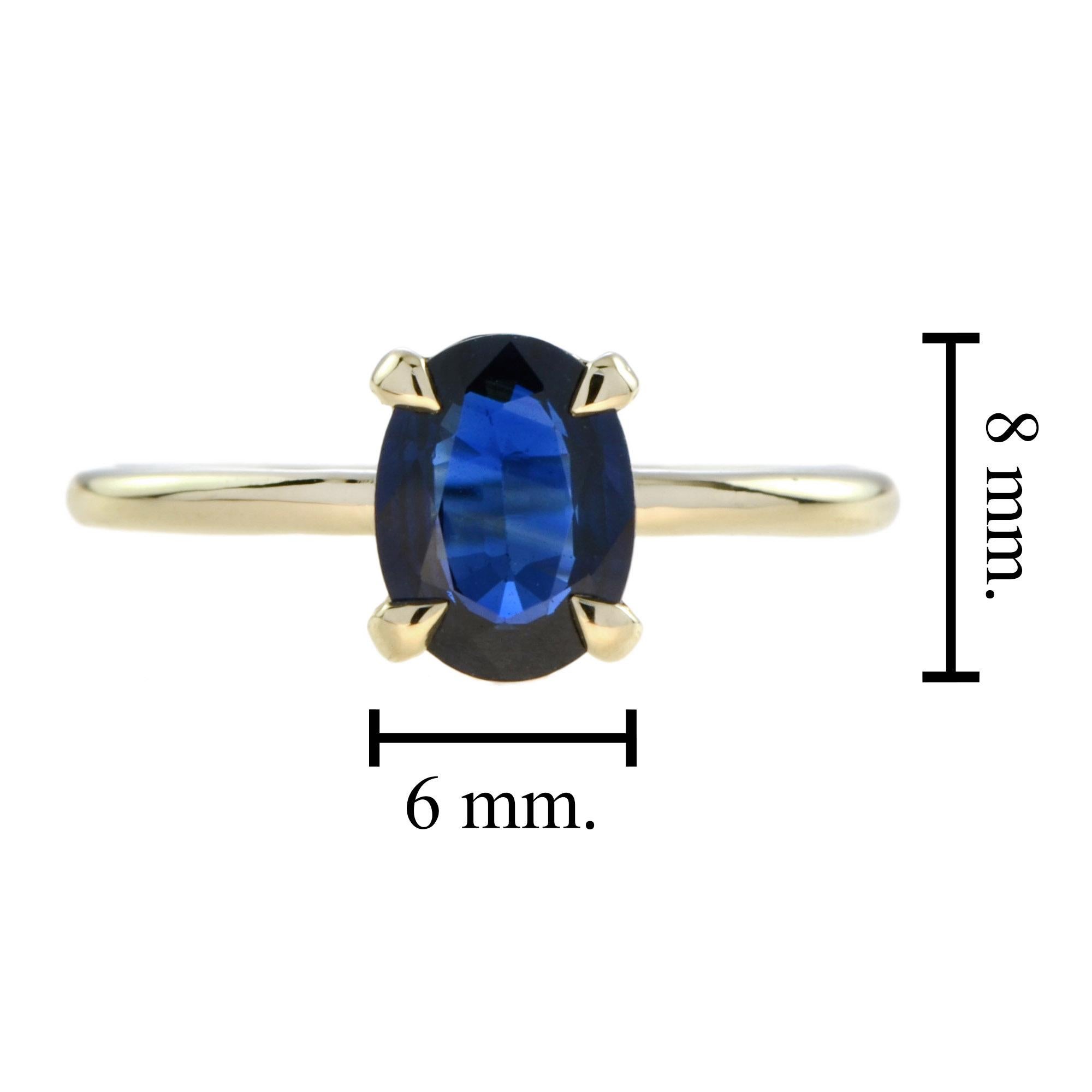 For Sale:  Mia Oval Blue Sapphire Solitaire Ring in 9K Yellow Gold 6
