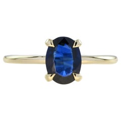 Mia Oval Blue Sapphire Solitaire Ring in 9K Yellow Gold